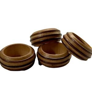 Vintage Wooden Napkin Rings Set of 4 Rustic Cabin Decor Natural Minimalist